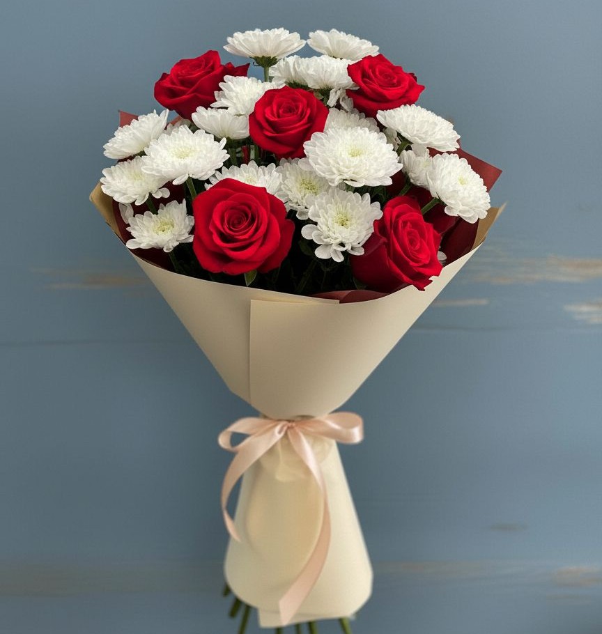 Букет цветов из: Розы и Хризантемы в Калиновке