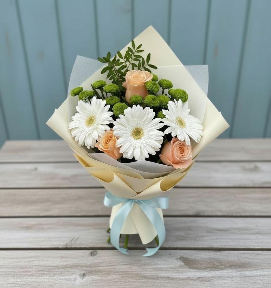 Букет цветов из: Герберы, Розы и Хризантемы в Калиновке