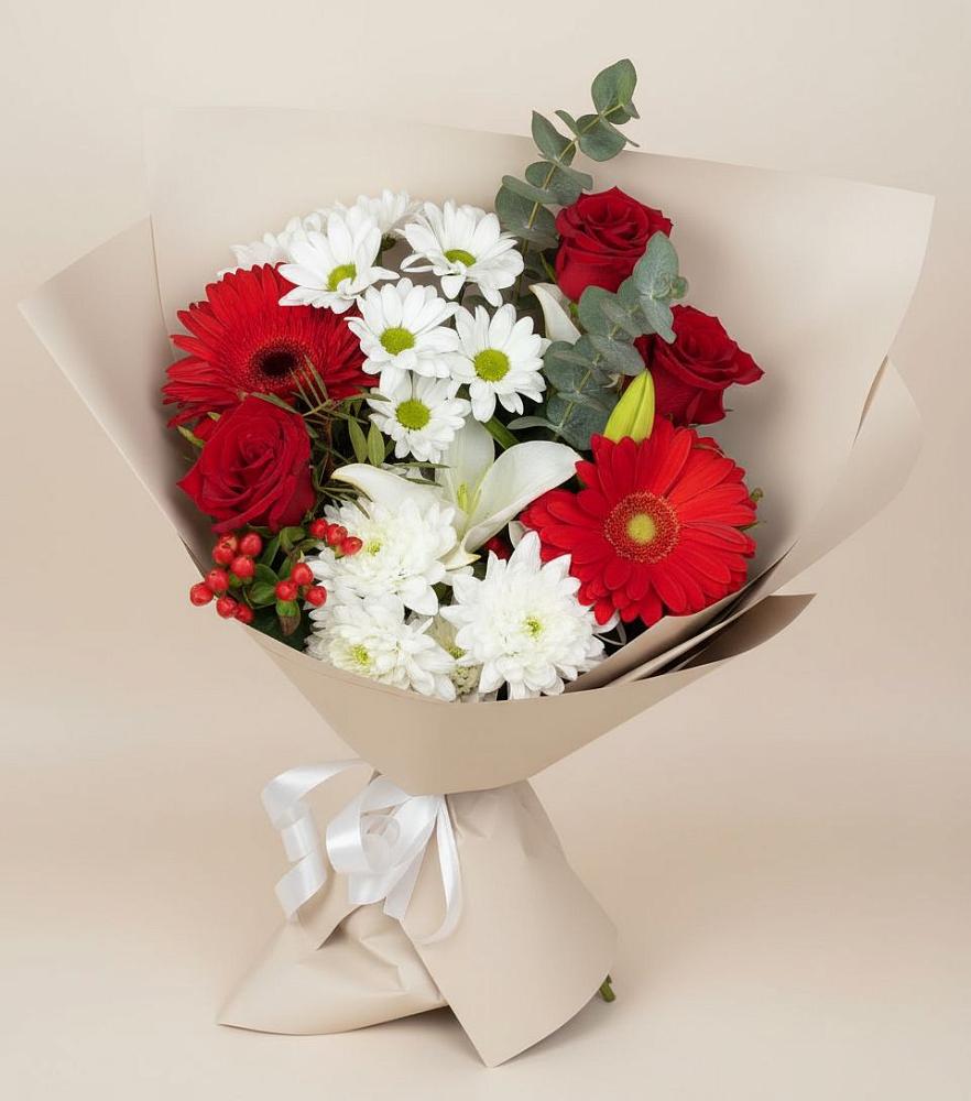 Букет цветов из: Розы, Хризантемы, Герберы и Лилии в Калиновке