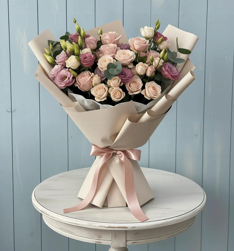 Букет цветов из: Розы и Лизиантусы в Калиновке