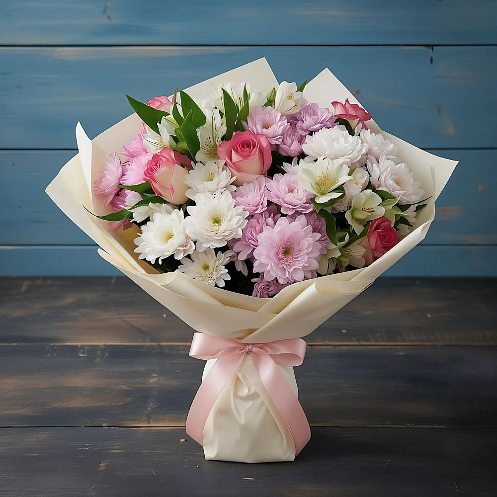 Букет цветов из: Хризантемы, Альстромерии и Розы в Калиновке